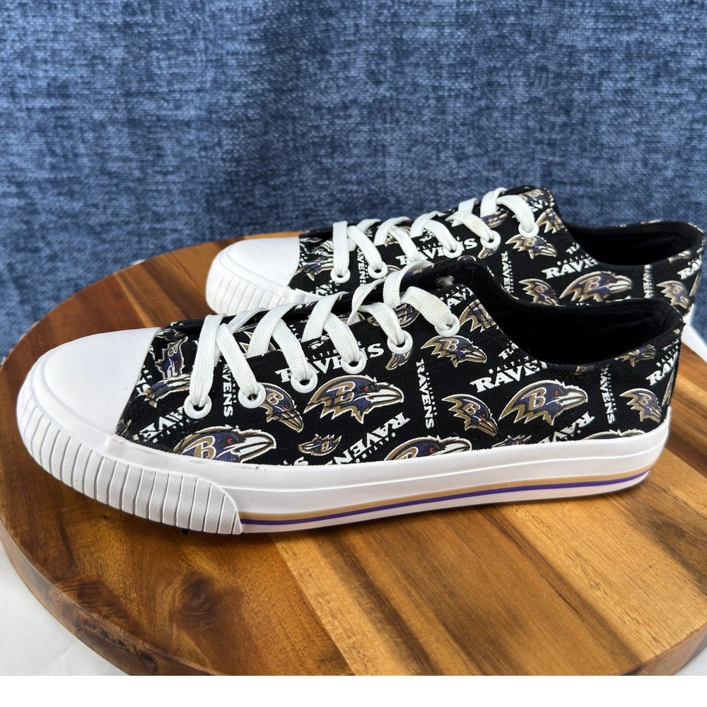 FOCO Baltimore Ravens Sneakers Womens 10 Black Textile Low Top Logo Print NFL